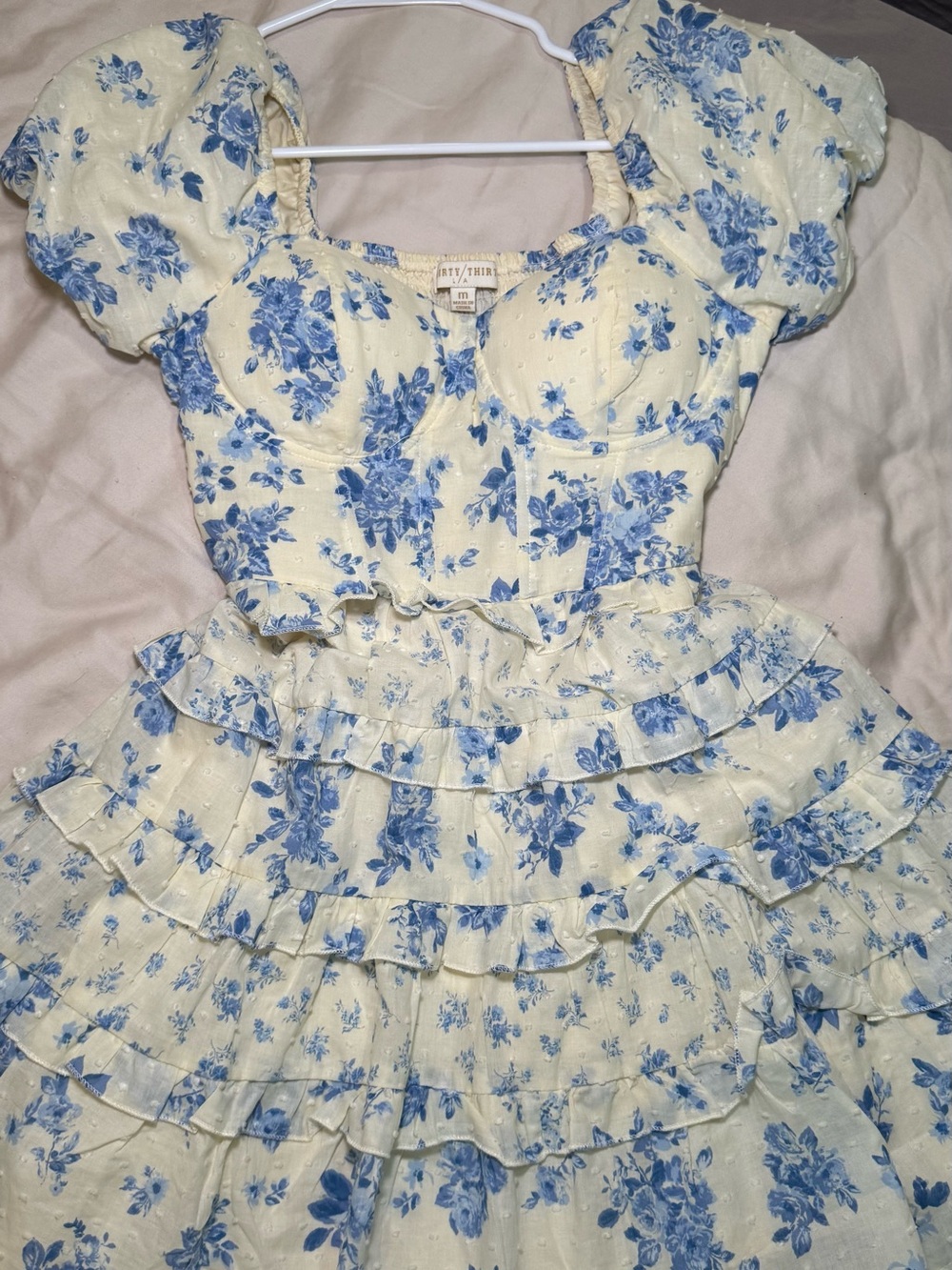 Vintage-Inspired Blue Floral Ruffle Dress